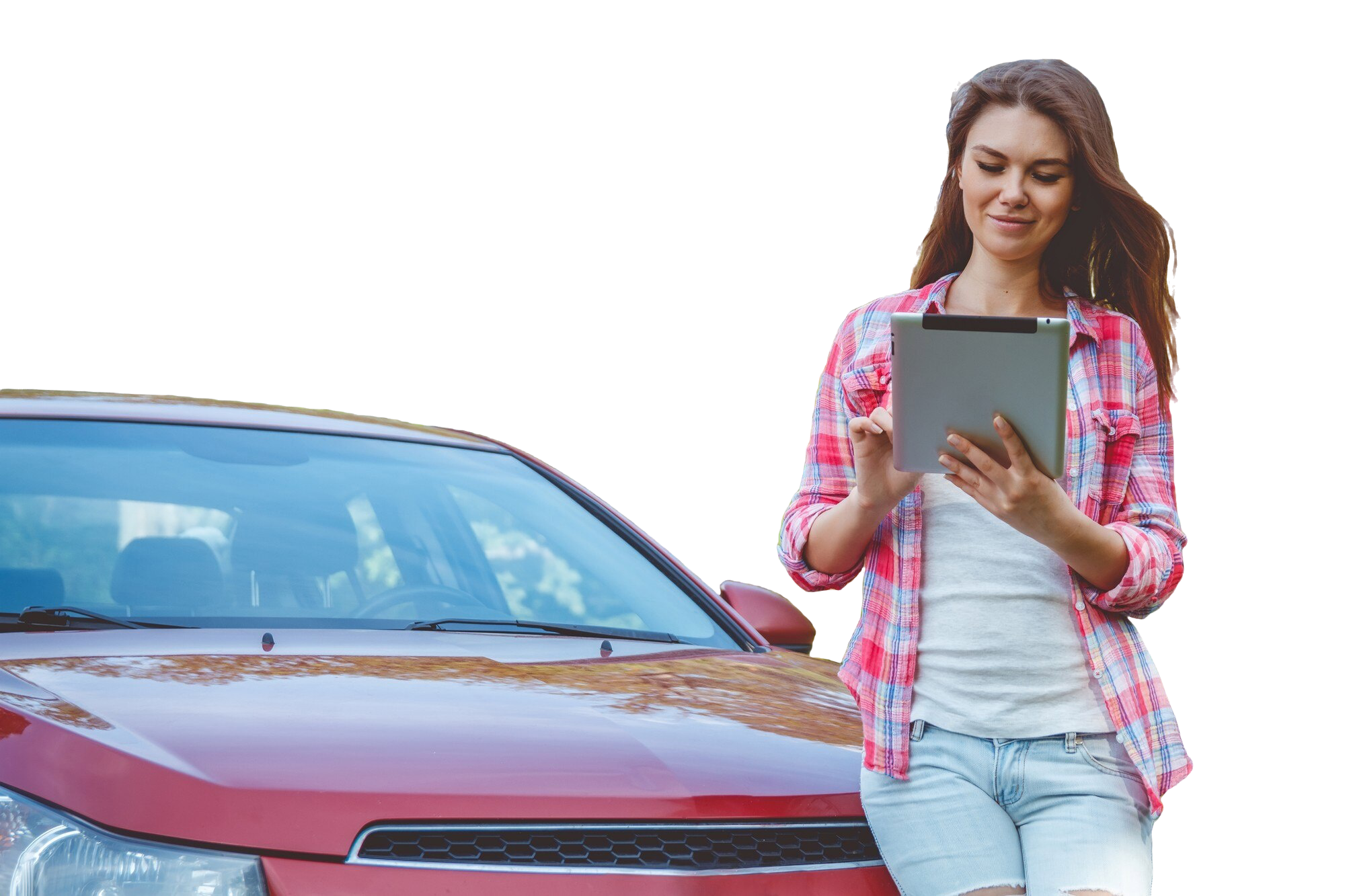 woman-with-tablet-hands-standing-car